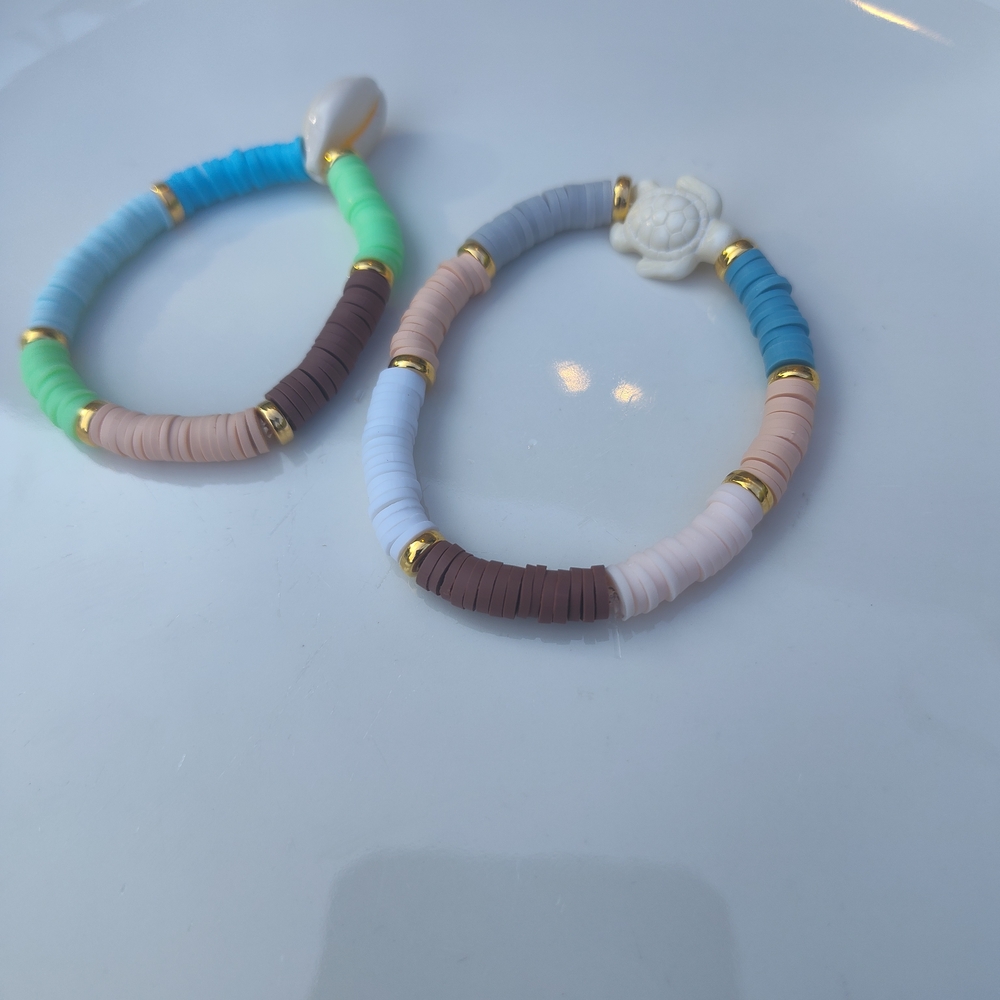 Colorful Beaded Bracelets with Turtle Charm